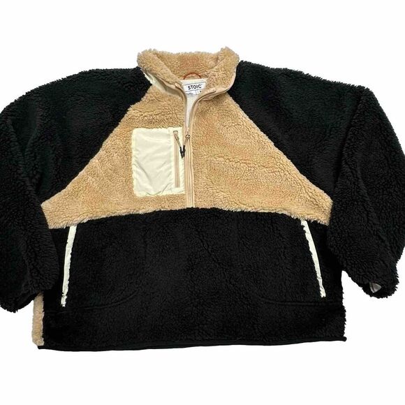STOIC 1/2 Zip Sherpa Pullover brown black sweater Size XL High Pile Fleece MTN - Picture 3 of 14